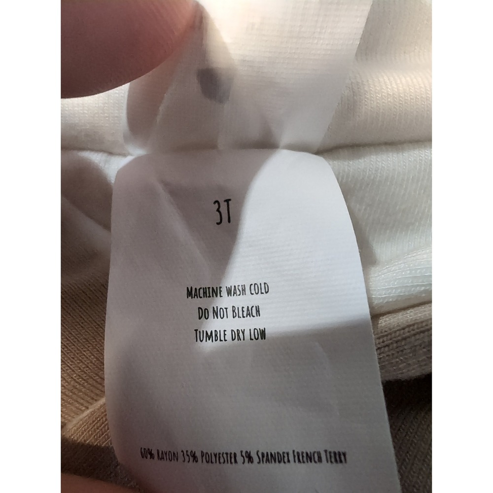 Let Them Be Little Toddler Kids 3T Beige White French Terry Hoodie Pocket - Picture 4 of 7